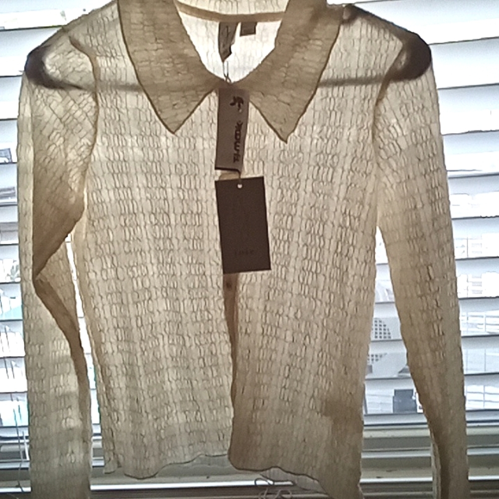 Cream Textured Shirt By The Brand Joie Semi Sheer Bubble Gauze Fabric Button Dow